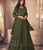 Dark green georgette resham embroidery pakistani salwar kameez