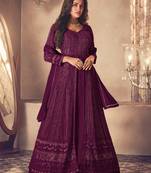 Wine georgette resham embroidery pakistani salwar kameez
