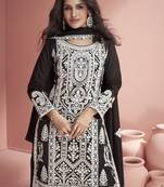 Black georgette resham embroidery straight suits