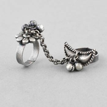 Sasha brass silver oxidised two finger trible style ring for women and girls 4