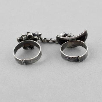 Sasha brass silver oxidised two finger trible style ring for women and girls 5