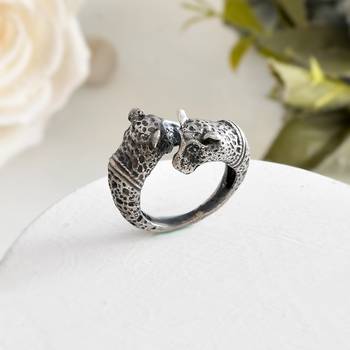 Sasha lion head sterling silver ring for men, oxidized finish, comfort fit 1