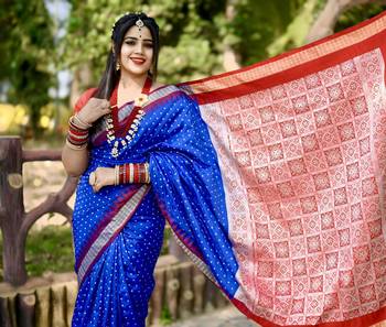 Blue Sambhalpuri Satin Hazaar Booti Saree 2