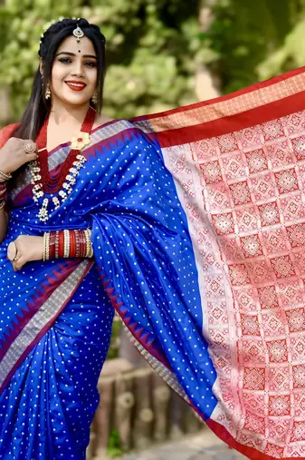 Blue Sambhalpuri Satin Hazaar Booti Saree