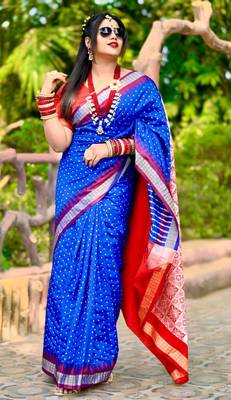 Blue Sambhalpuri Satin Hazaar Booti Saree 1