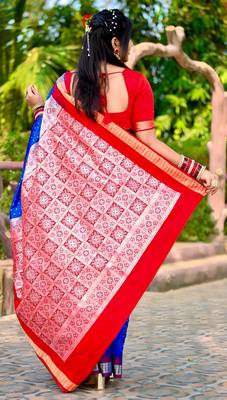 Blue Sambhalpuri Satin Hazaar Booti Saree 3