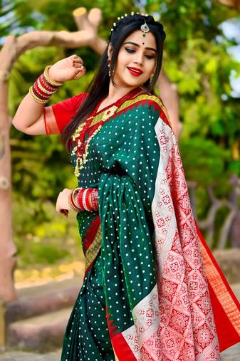 Green Sambhalpuri Satin Hazaar Booti Saree