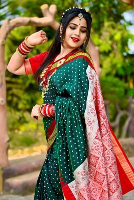 Green Sambhalpuri Satin Hazaar Booti Saree 1