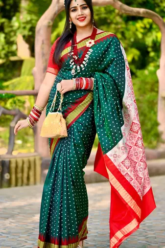 Green Sambhalpuri Satin Hazaar Booti Saree
