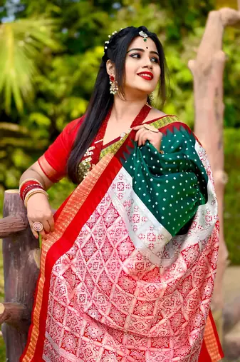 Green Sambhalpuri Satin Hazaar Booti Saree