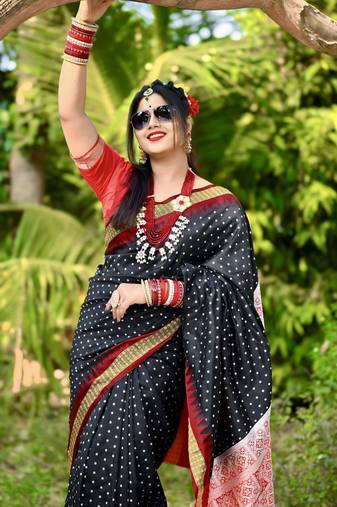 Navy_Blue Sambhalpuri Satin Hazaar Booti Saree