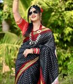 Navy_Blue Sambhalpuri Satin Hazaar Booti Saree