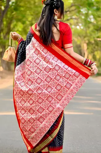 Navy_Blue Sambhalpuri Satin Hazaar Booti Saree
