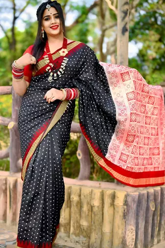 Navy_Blue Sambhalpuri Satin Hazaar Booti Saree