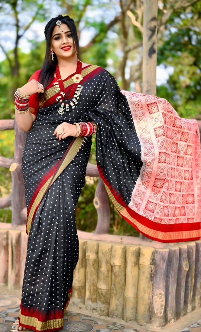 Navy_Blue Sambhalpuri Satin Hazaar Booti Saree