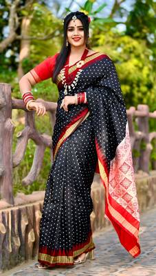 Navy_Blue Sambhalpuri Satin Hazaar Booti Saree 4