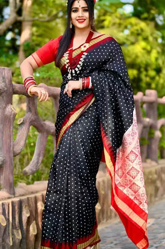 Navy_Blue Sambhalpuri Satin Hazaar Booti Saree