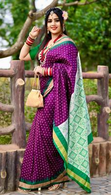 Purple Sambhalpuri Satin Hazaar Booti Saree 3