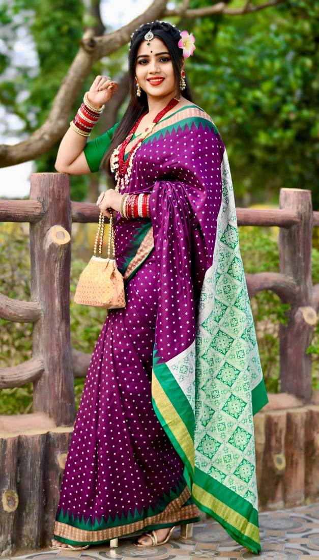 Purple Sambhalpuri Satin Hazaar Booti Saree