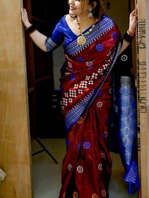 Maroon Sambhalpuri Satin Silk Saree With Passapalli Resham Embroidry Work Saree 2
