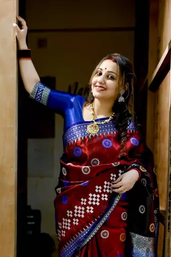 Maroon Sambhalpuri Satin Silk Saree With Passapalli Resham Embroidry Work Saree