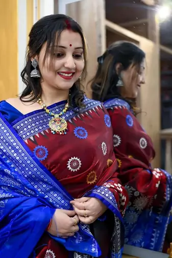 Maroon Sambhalpuri Satin Silk Saree With Passapalli Resham Embroidry Work Saree