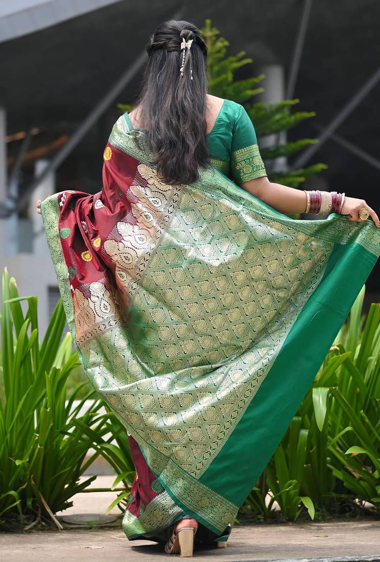 Green Sambhalpuri Satin Silk Saree With Passapalli Resham Embroidry Work Saree