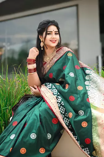 Green Sambhalpuri Satin Silk Saree With Passapalli Resham Embroidry Work Saree