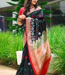 Black Sambhalpuri Satin Silk Saree With Passapalli Resham Embroidry Work Saree