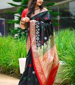 Black Sambhalpuri Satin Silk Saree With Passapalli Resham Embroidry Work Saree