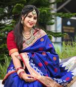 Blue Sambhalpuri Satin Silk Saree With Passapalli Resham Embroidry Work Saree