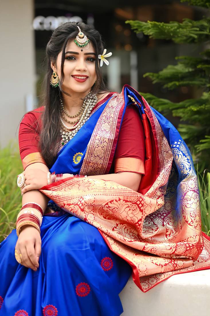 Blue Sambhalpuri Satin Silk Saree With Passapalli Resham Embroidry Work Saree