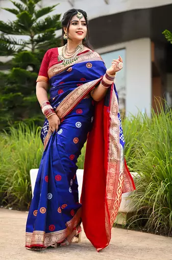 Blue Sambhalpuri Satin Silk Saree With Passapalli Resham Embroidry Work Saree