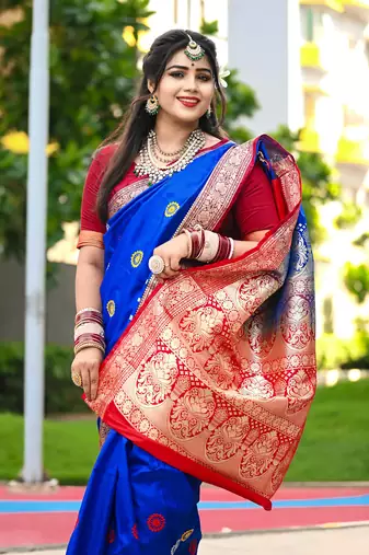 Blue Sambhalpuri Satin Silk Saree With Passapalli Resham Embroidry Work Saree