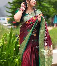 Maroon Sambhalpuri Satin Silk Saree With Passapalli Resham Embroidry Work Saree