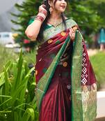 Maroon Sambhalpuri Satin Silk Saree With Passapalli Resham Embroidry Work Saree