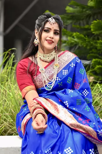 Blue Sambhalpuri Satin Silk Saree With Passapalli Resham Embroidry Work Saree