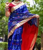 Blue Sambhalpuri Satin Silk Saree With Passapalli Resham Embroidry Work Saree