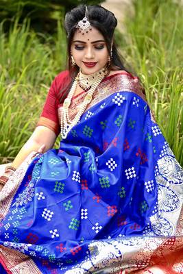 Blue Sambhalpuri Satin Silk Saree With Passapalli Resham Embroidry Work Saree 4