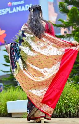 Navy_Blue Sambhalpuri Satin Silk Saree With Passapalli Resham Embroidry Work Saree 2