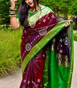 Wine Sambhalpuri Satin Silk Saree With Passapalli Resham Embroidry Work Saree