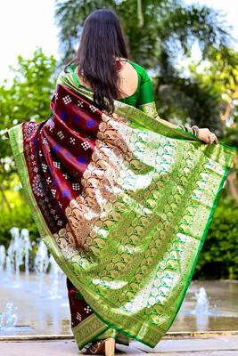 Wine Sambhalpuri Satin Silk Saree With Passapalli Resham Embroidry Work Saree 2