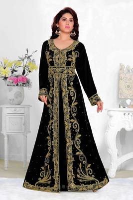 Black color Full Sleeves Handmade Moroccan Kaftan with hijjab 1