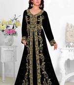 Black color luxurious Full Sleeves Handmade Moroccan Kaftan with hijjab