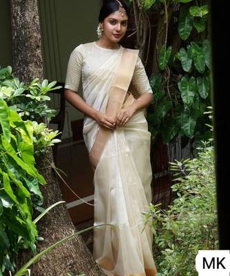 beige silk kerala kasavu Saree with  blouse 5