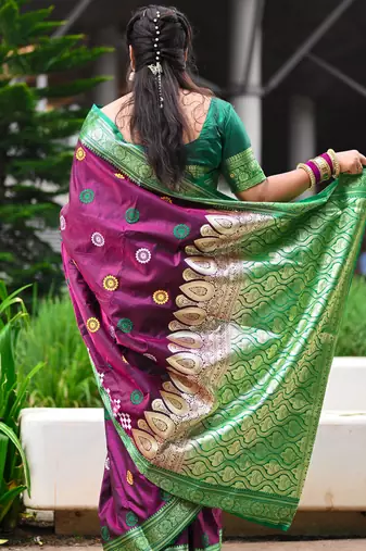 Wine Sambhalpuri Satin Silk Saree With Passapalli Resham Embroidry Work Saree