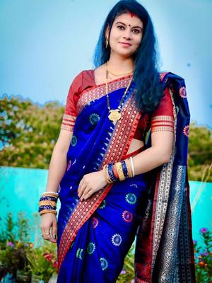 Blue Sambhalpuri Satin Silk Saree With Passapalli Resham Embroidry Work Saree 1
