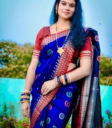 Blue Sambhalpuri Satin Silk Saree With Passapalli Resham Embroidry Work Saree