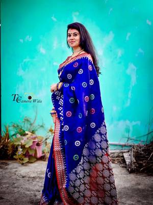 Blue Sambhalpuri Satin Silk Saree With Passapalli Resham Embroidry Work Saree 4