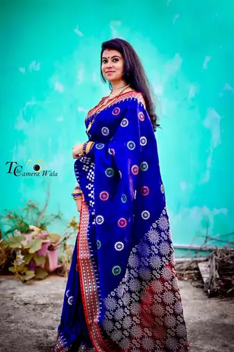 Blue Sambhalpuri Satin Silk Saree With Passapalli Resham Embroidry Work Saree
